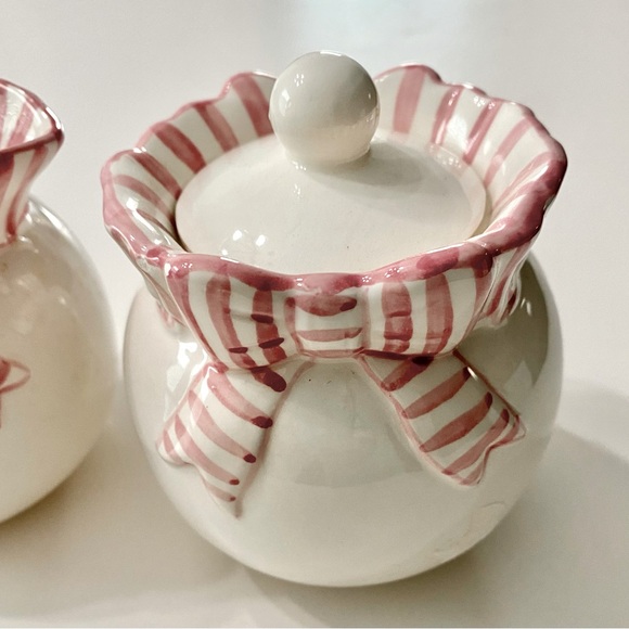 Vintage Ceramic Pink Stripe White Halden Matching Creamer Sugar Tea Party Set - Picture 4 of 9